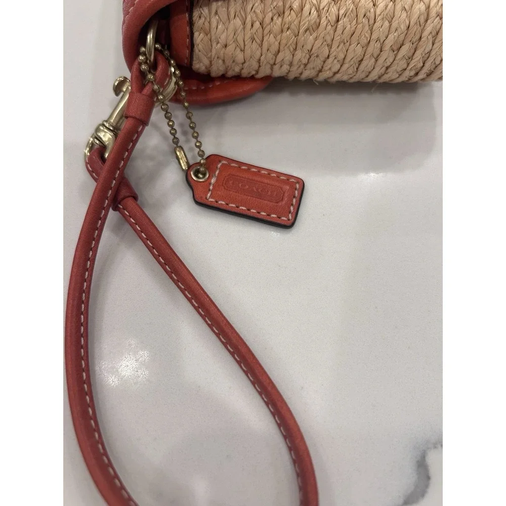 Coach Wristlet Clutch Turn Lock Lined Pockets Beige Brown Gold Reddish Orange
